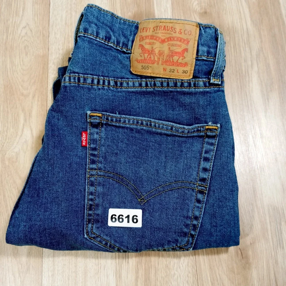 Levi‎ Strauss 505 Jeans Men Blue Wash Straight Leg Denim W32 L30